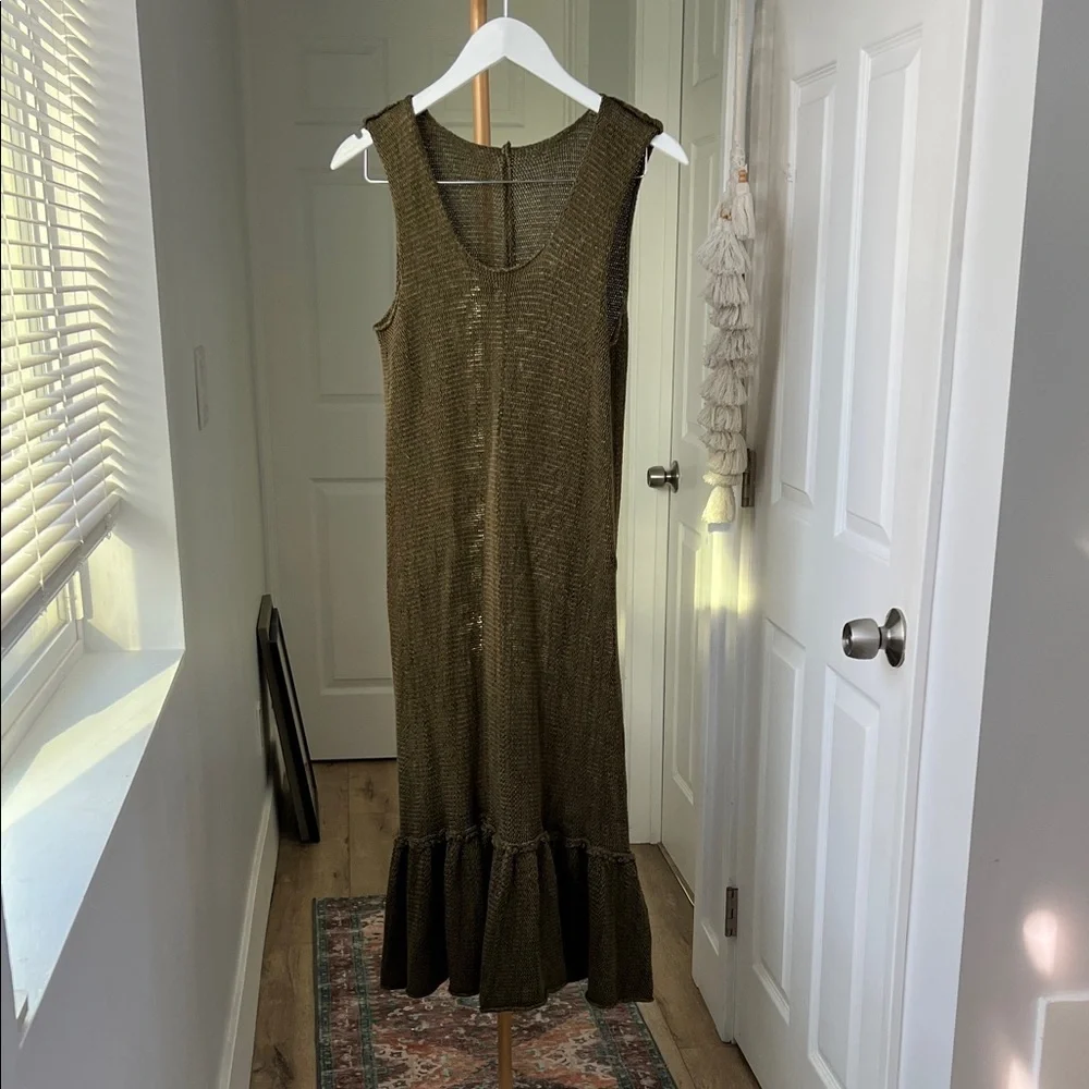 SKIF / SKIFO Olive Green Cotton Hemp Sleeveless Knit Midi to Maxi Dress S/M $222